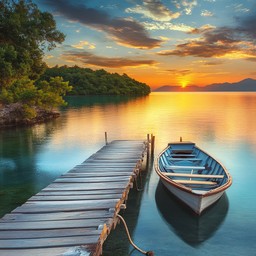 Free Serene Lake View Image - Lake, Boat, Sunset | Download at StockCake