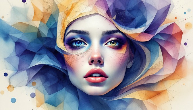 Free Geometric Watercolor Portrait Image - Watercolor, Portrait, Woman ...