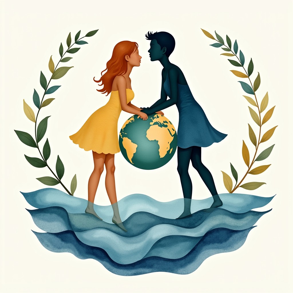 Free Earth's Gentle Embrace Image - Watercolor, Earth, Silhouettes ...