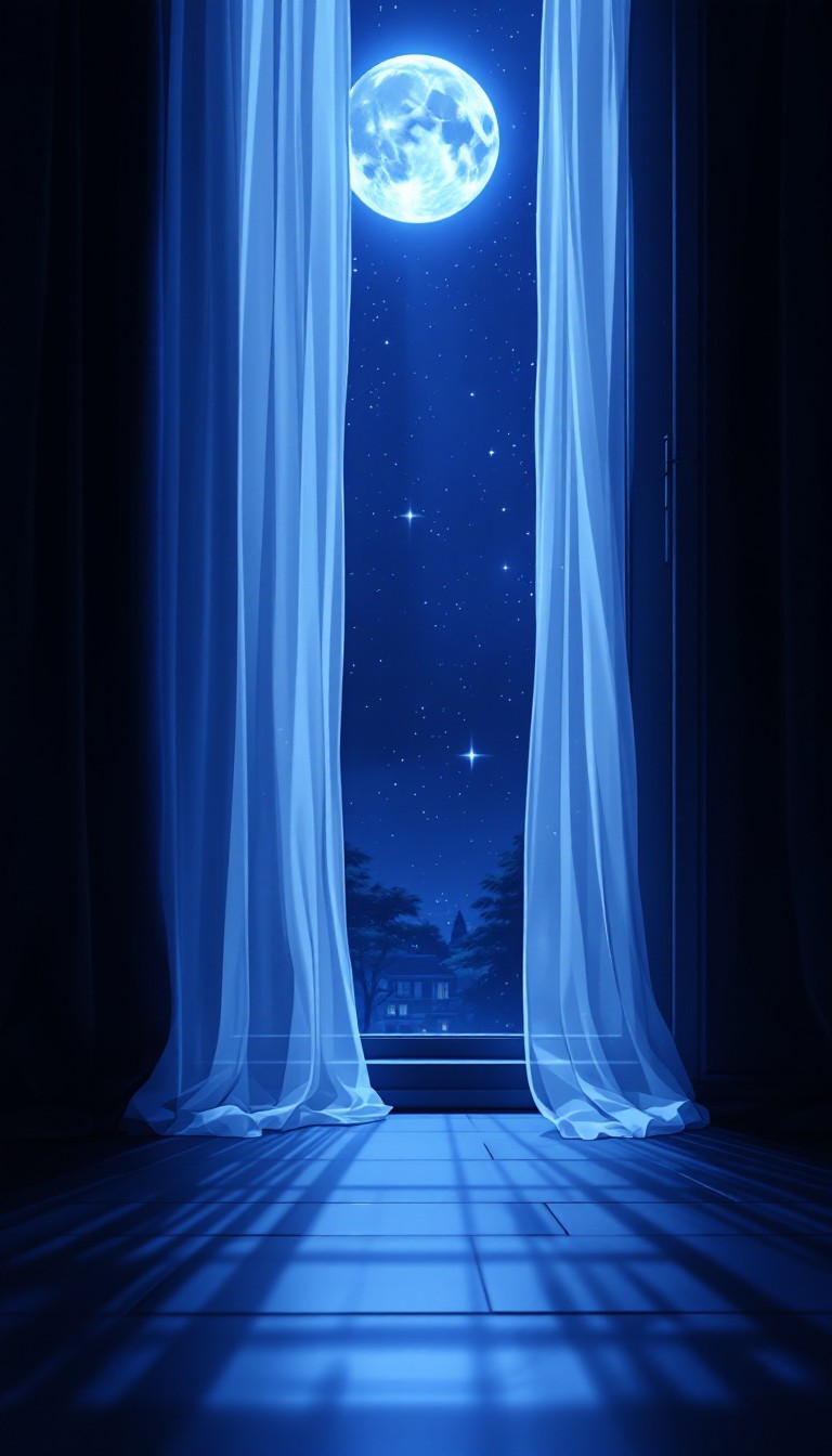 Free Moonlit Window Dreams Image - Moonlight, Window, Curtains ...