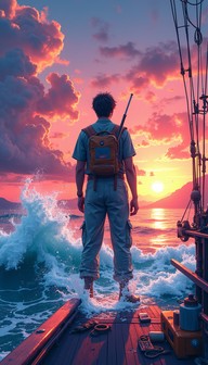 Download Seafarer's Magical Voyage Image - Anime, Sunset, Ocean