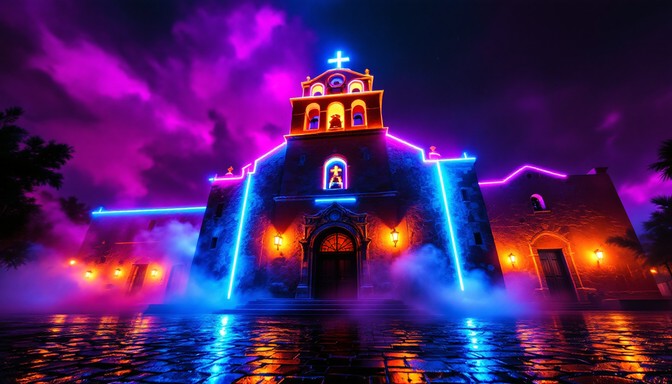 Free Neon Church Night Image - Church, Neon, Cyberpunk | Download at ...