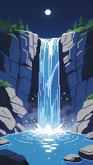 Free Moonlit Pixel Waterfall Image - Waterfall, Pixel, Art | Download ...