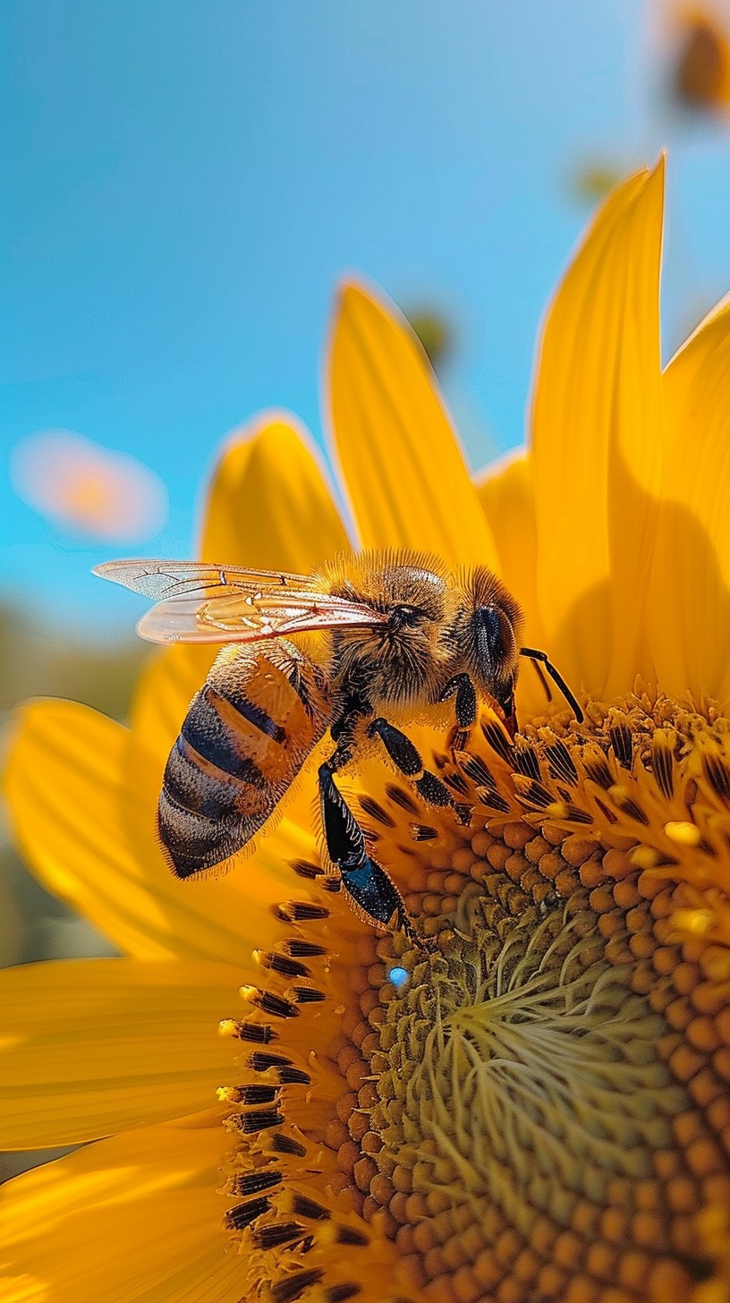 Free Bee on Sunflower Image - Bee, Sunflower, Pollen | Download at ...