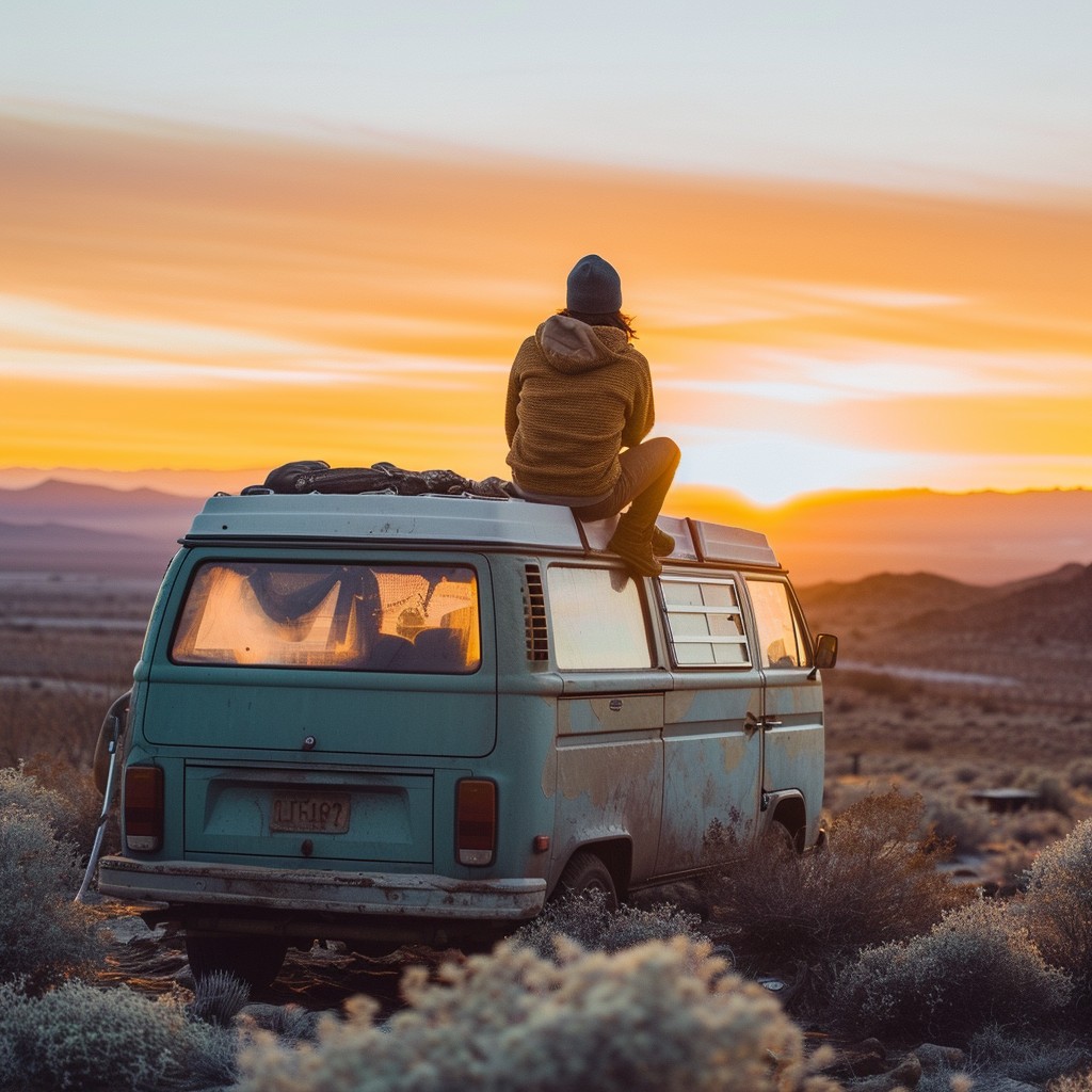 Free Sunset Road Trip Image - Sunset, Traveler, Van | Download at StockCake