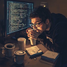 Free Late night work Image - Man, Computer, Coffee | Download at StockCake