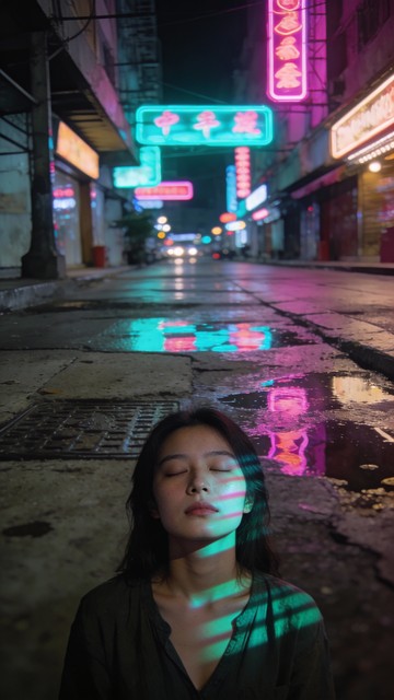Free Neon Night Serenity Image - Woman, Peaceful, Urban | Download at ...
