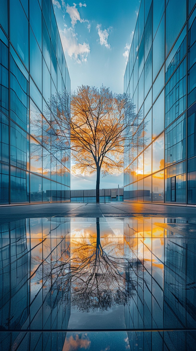 Free Reflective Urban Sunrise Image - Tree, Sunrise, Reflection ...
