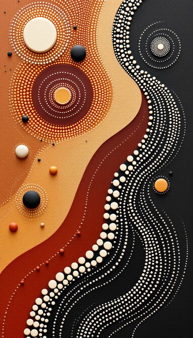 Three-dimensional Aboriginal-inspired art panel featuring geometric dot ...