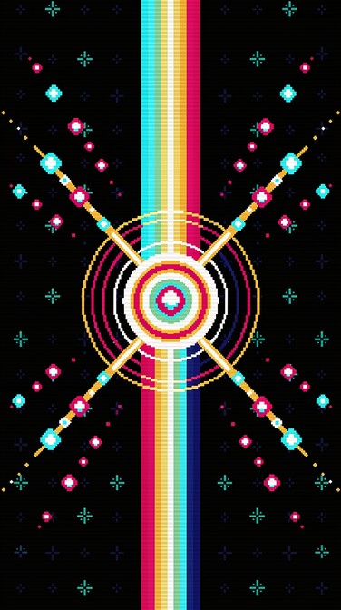 A spectacular prismatic energy core dominates the center of this retro ...