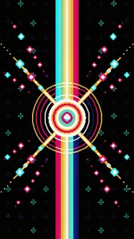 Vibrant 8-bit pixel art showcasing a rainbow energy burst radiating ...