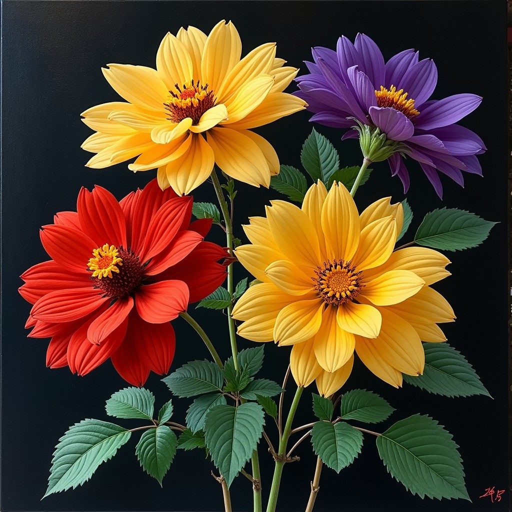 Free Vibrant Floral Quartet Image - Dahlias, Flowers, Botanical ...