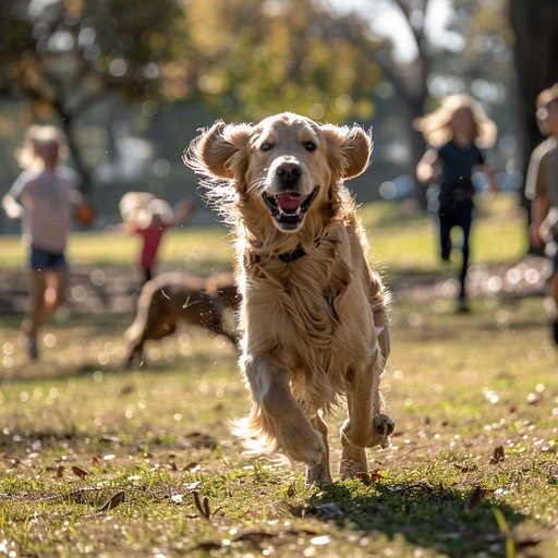 Download A Golden Retriever Running In A Grassy Park Mid Leap Stock ...