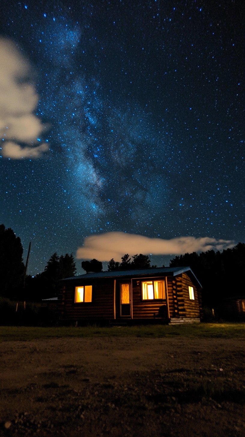 Free Starry Night Cabin Image - Stars, Night, Cabin | Download at StockCake