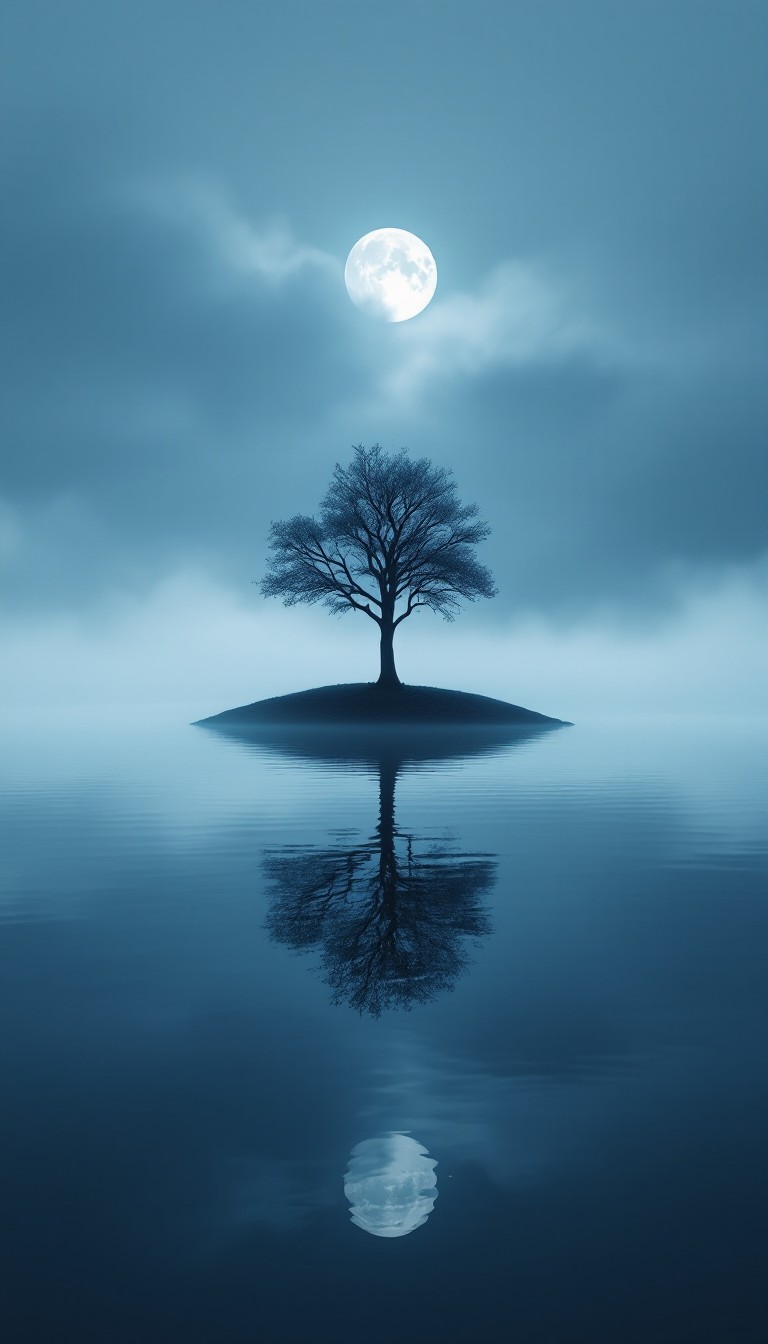 Tree Reflection Night Free Moonlit Tree Reflection Image - Tree, Island, Reflection ...