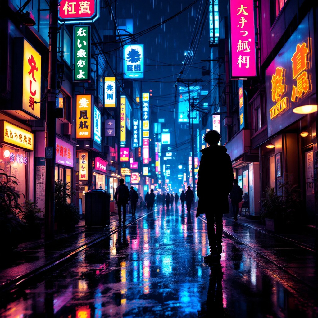 Free Neon Tokyo Night Image - Neon, Tokyo, Rain | Download at StockCake