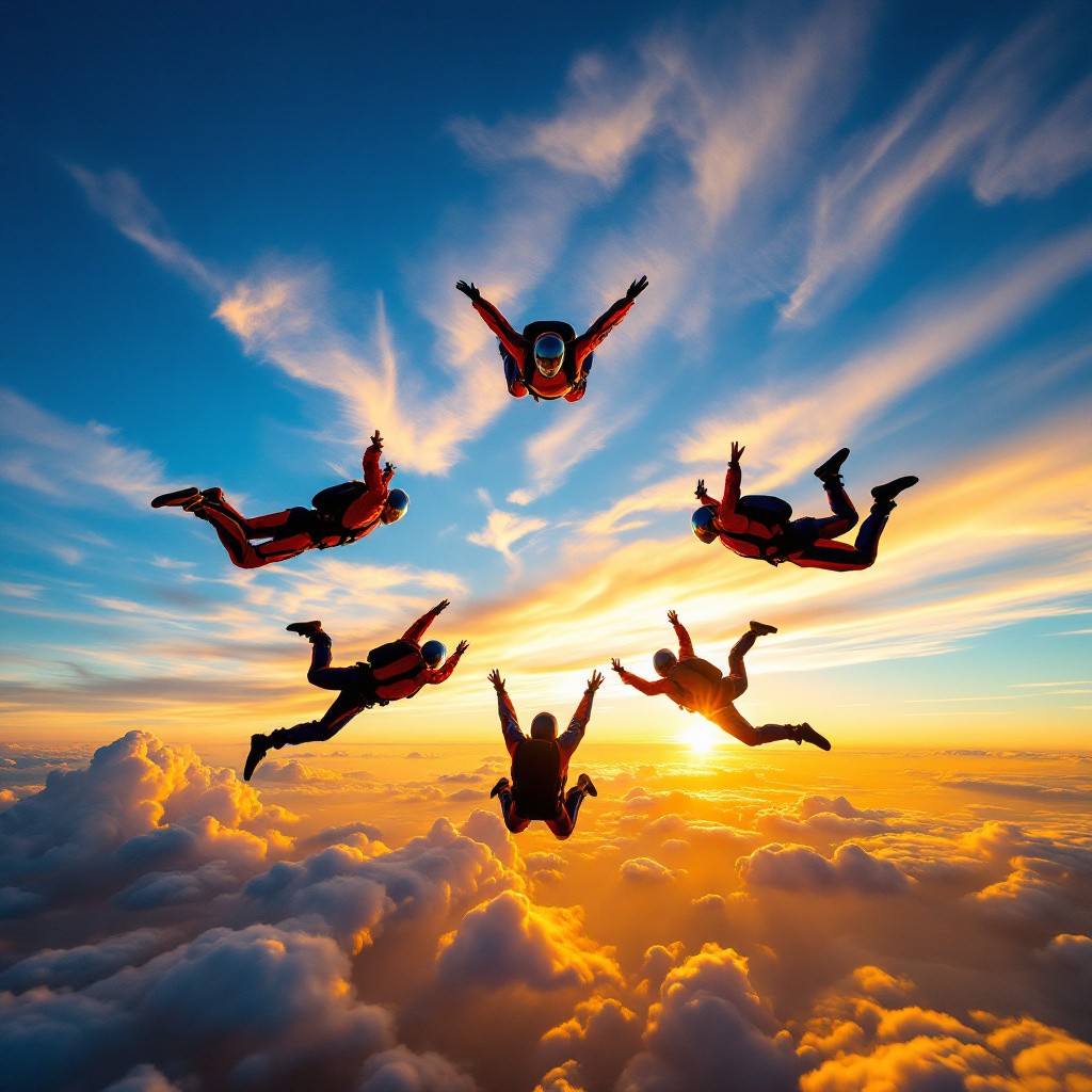 Free Skydivers Unite Above Image - Skydiving, Sunset, Formation ...