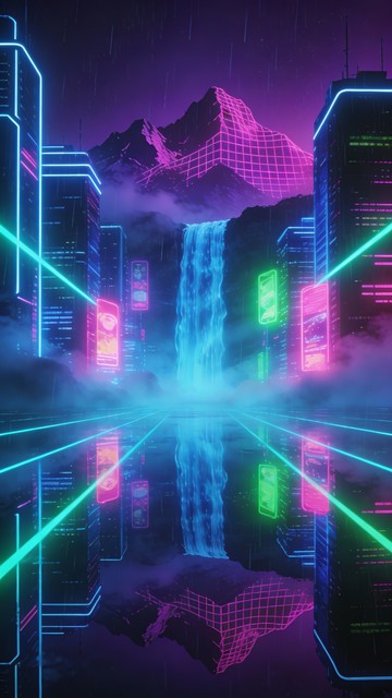 Free Neon Waterfall City Image - Cyberpunk, Neon, Futuristic | Download ...