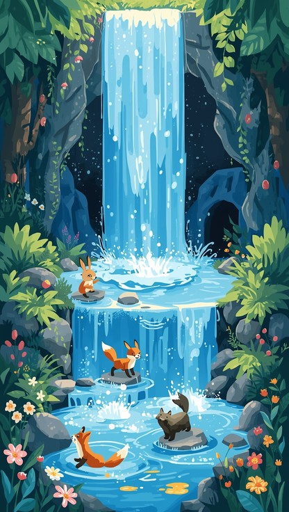 Scenery Waterfall With Rabbit Free Magical Waterfall Wonderland Image - Waterfall, Cascade, Magical ...