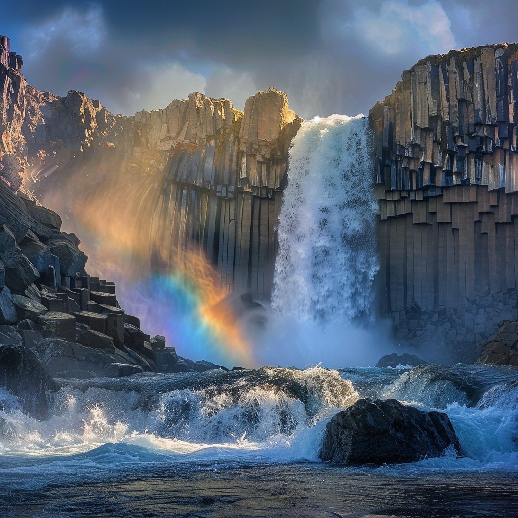 Free Majestic Waterfall Beauty Image - Waterfall, Rainbow, Basalt ...