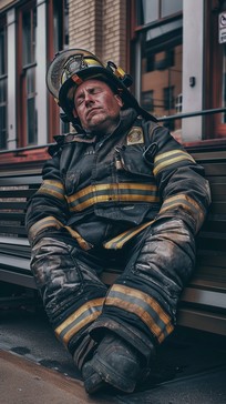 Free Exhausted Firefighter Resting Image - Firefighter, Exhaustion ...