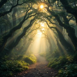 Free Mystical Forest Path Image - Forest, Misty, Sunbeams | Download at ...