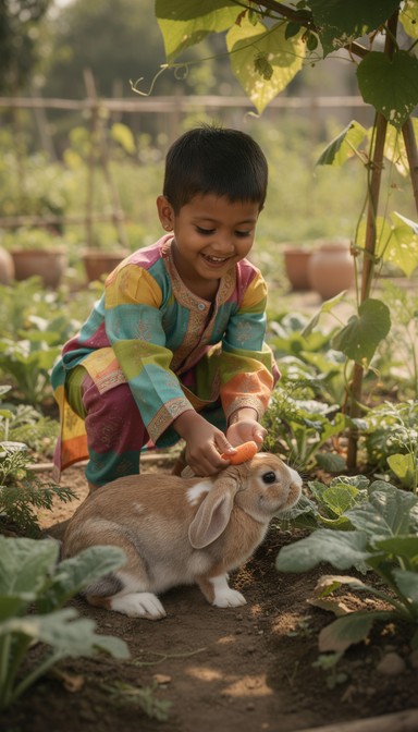 Download Child Feeds Bunny Image - Child, Boy, Indian | StockCake