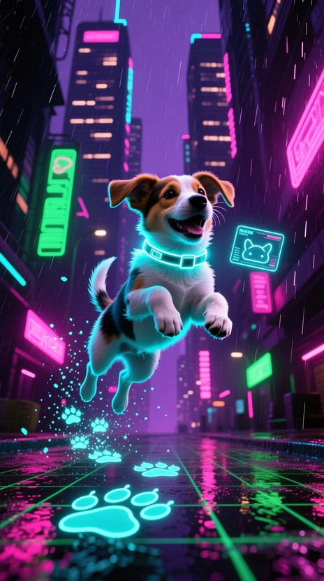 Neon Ride Dog Free Neon Dog Leap Image - Dog, Cyberpunk, Neon | Download at StockCake