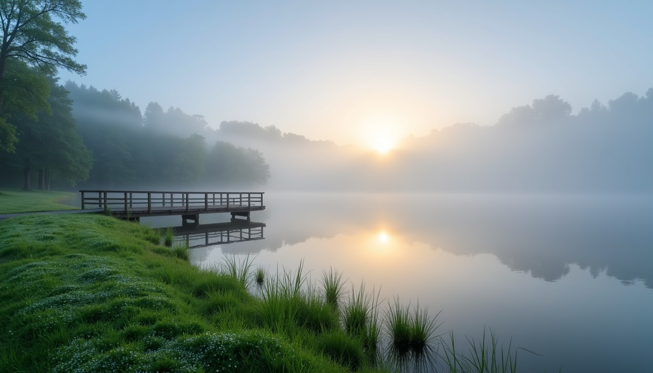 Free Misty Lake Sunrise Image - Sunrise, Mist, Lake | Download at StockCake