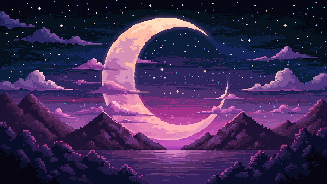 Free Moonlit Pixel Serenity Image - Moon, Crescent, Night | Download at ...