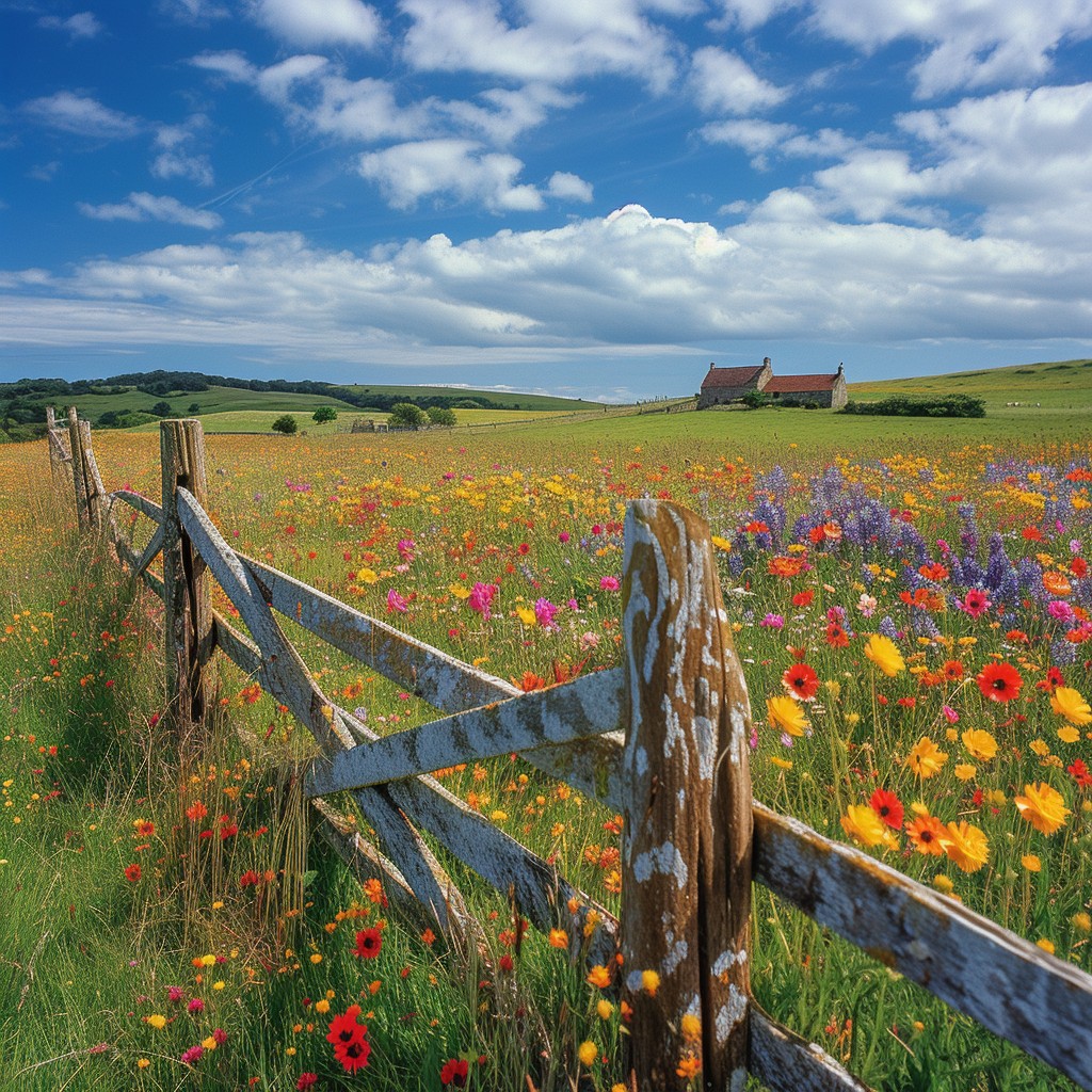 Free Wildflower Country Bliss Image - Wildflowers, Field, Fence ...
