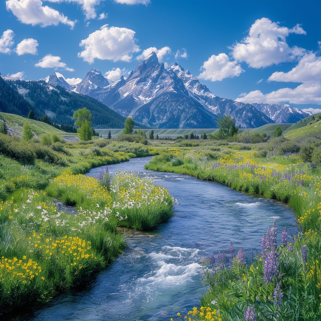 Free Mountain River View Image - Mountain, River, Flowers | Download at ...