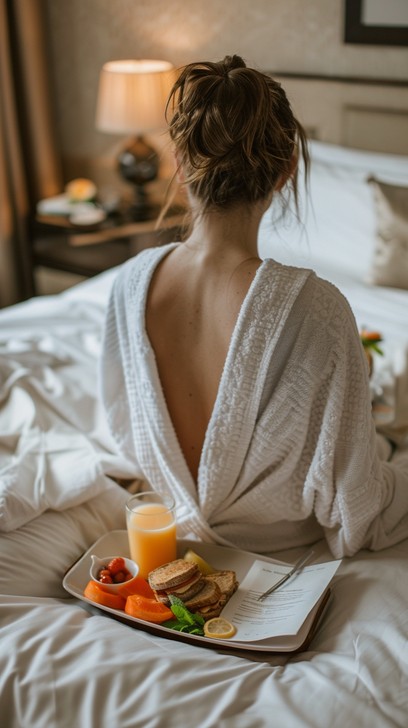 Breakfast In Robe Free Cozy Breakfast Moment Image - Woman, Breakfast, Bed | Download at ...