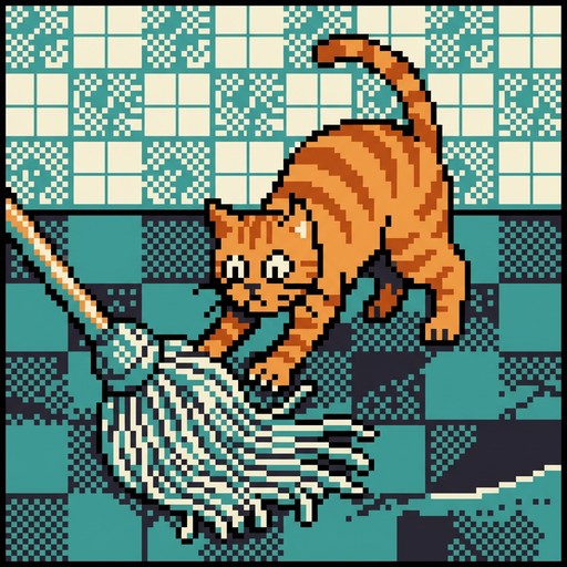 Free Cat Attacks Mop Image - Pixel, Cat, Retro | Download at StockCake
