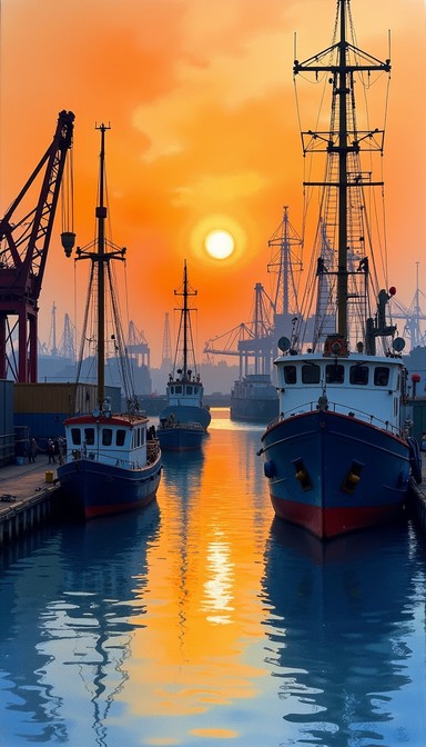 Free Sunset Harbor View Image - Sunset, Harbor, Vessels | Download at ...