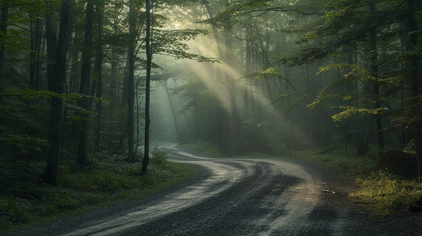 Free Misty Forest Road Image - Forest, Mist, Sunlight | Download at ...