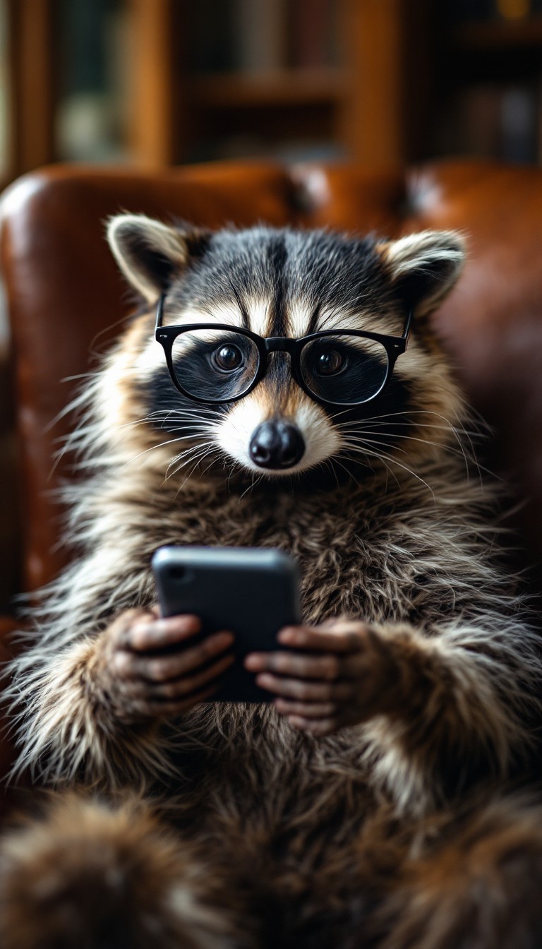 Telecom Racoons Free Scholarly Raccoon Texting Image - Raccoon, Glasses, Smartphone ...