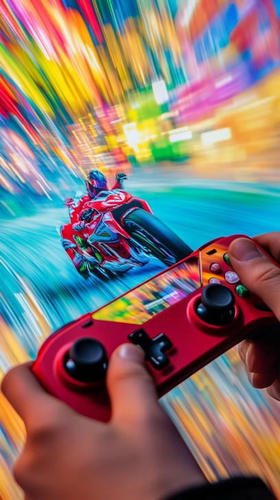 Free Vibrant Gaming Action Image - Gaming, Controller, Motorcycle ...