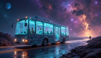 Rocket Bus High Def Free Cosmic Bus Journey Image - Cosmic, Bus, Galaxy | Download at StockCake