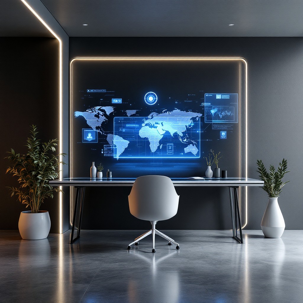Free Future Office Space Image - Futuristic, Workspace, Holographic ...