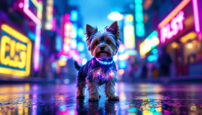 Neon Ride Dog Free Neon Puppy Adventure Image - Yorkie, Puppy, Cyberpunk | Download ...
