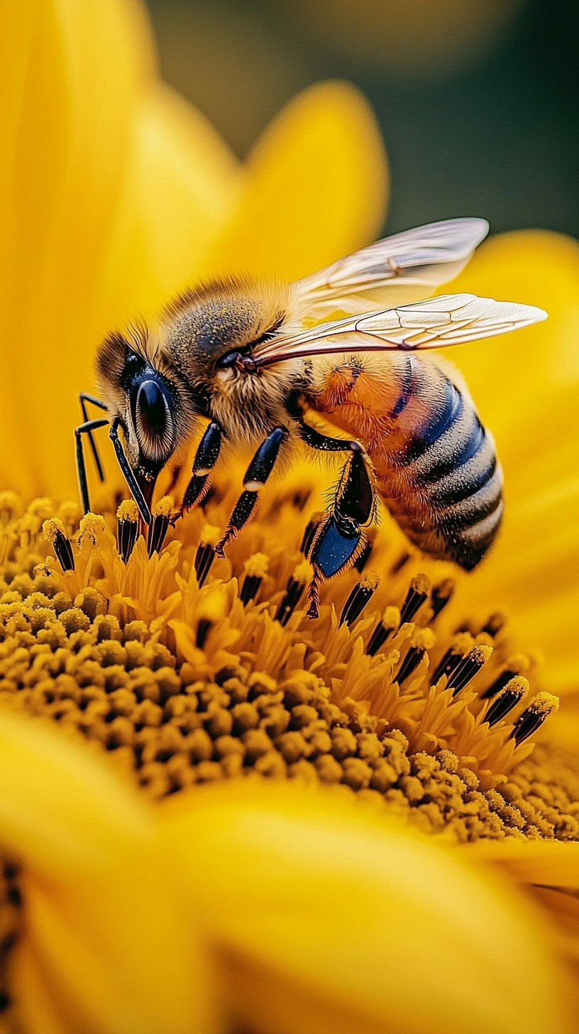 Free Bee on Sunflower Image - Bee, Sunflower, Pollen | Download at ...