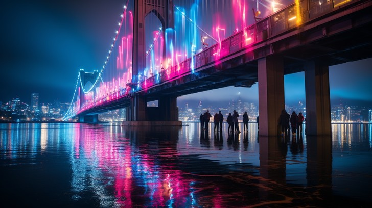 Free Illuminated Urban Bridge Image - Bridge, Illuminated, Reflection ...