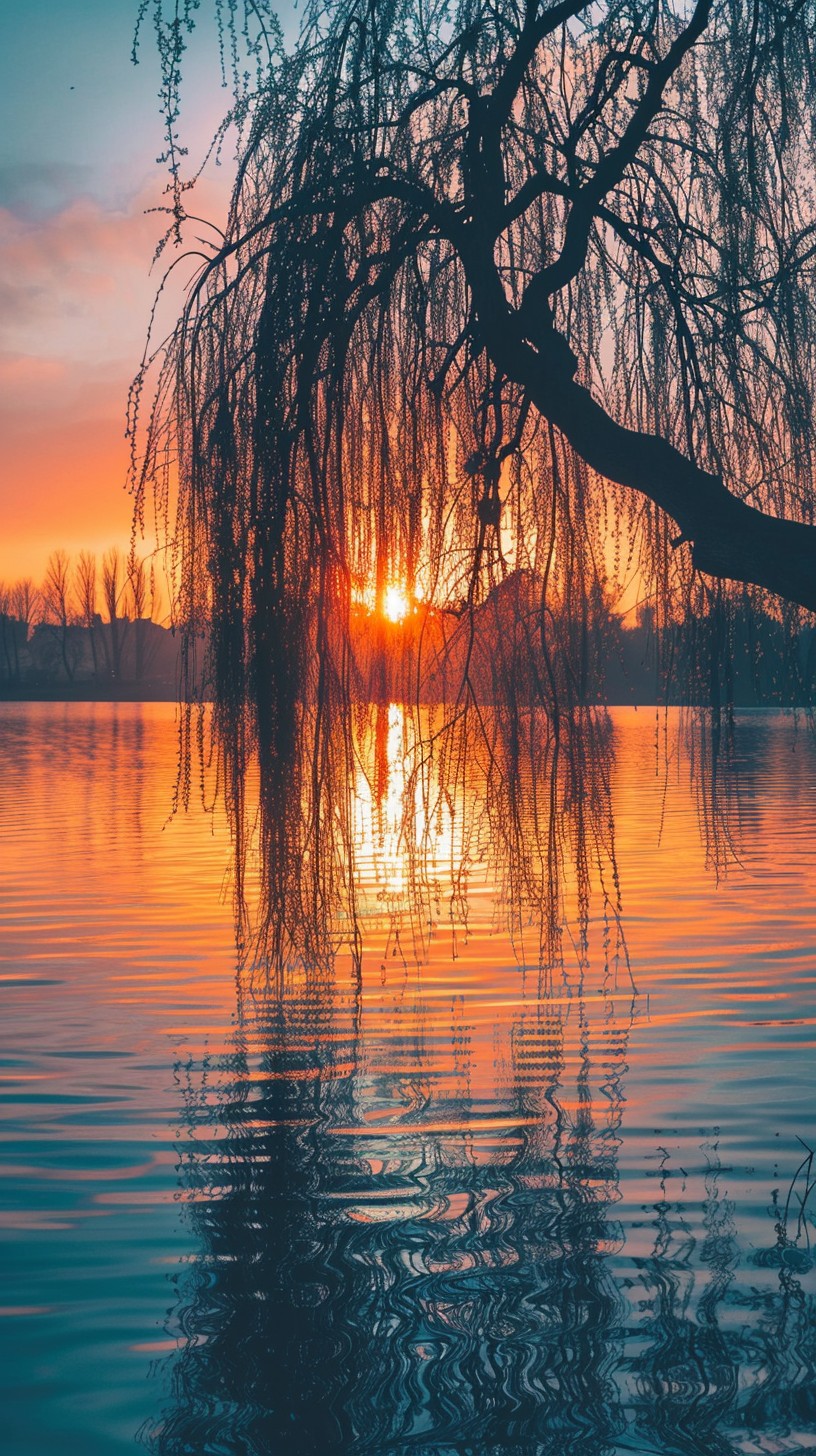 Free Sunset Lake Serenity Image - Sunset, Lake, Willow | Download at ...