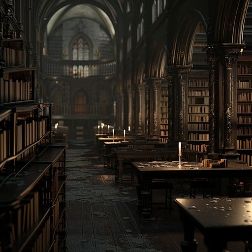 Free Gothic Library Interior Image - Library, Gothic, Candles ...
