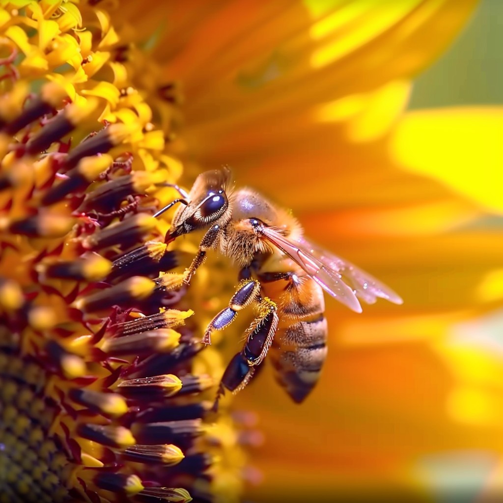 Free Bee on Sunflower Image - Bee, Sunflower, Pollen | Download at ...