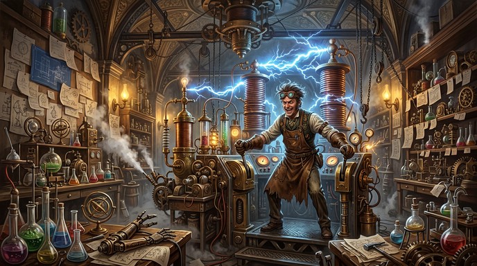 Free Electric Steampunk Genius Image - Steampunk, Inventor, Scientist ...
