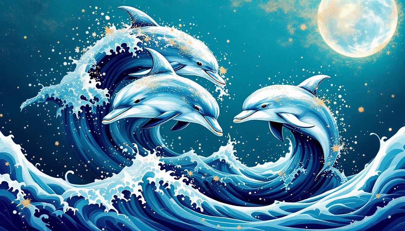 Free Moonlit Dolphin Dance Image - Dolphins, Ocean, Waves | Download at ...