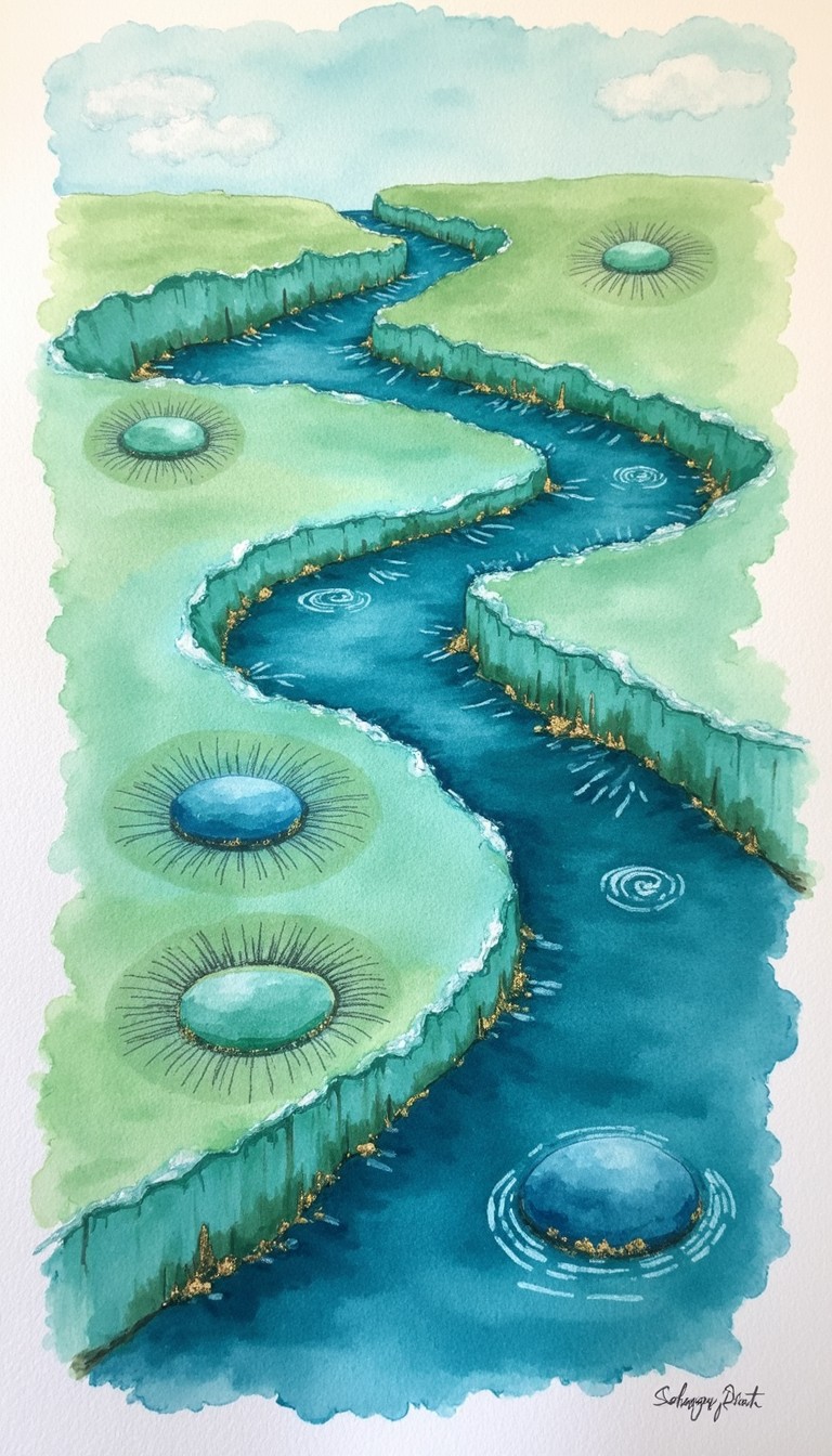 Free Meandering Blue Stream Image - Watercolor, River, Stream ...