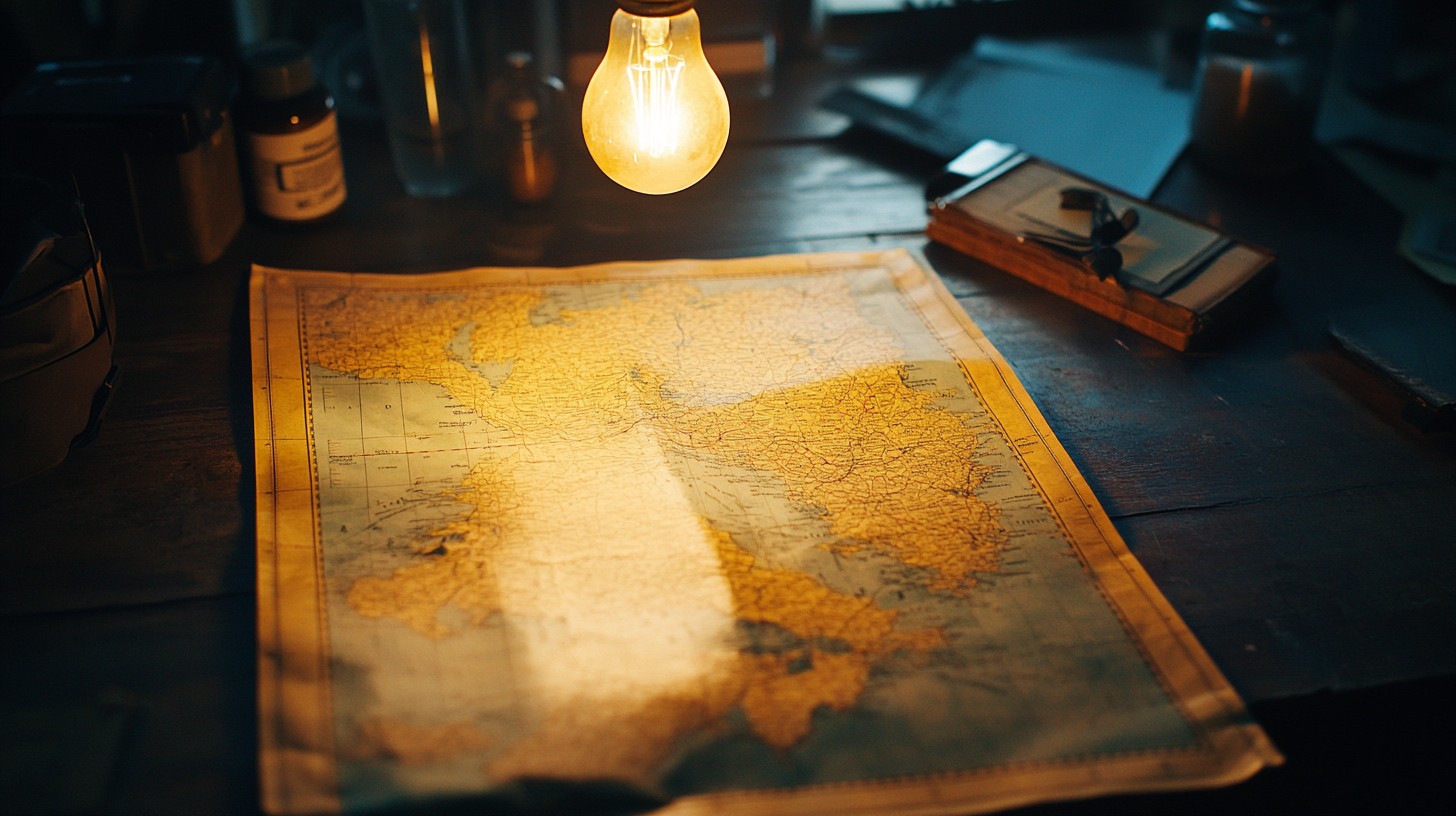 Free Map under lightbulb Image - Map, Lightbulb, Table | Download at ...